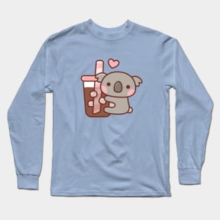 Cute Little Koala Bear Hugging Iced Coffee Long Sleeve T-Shirt